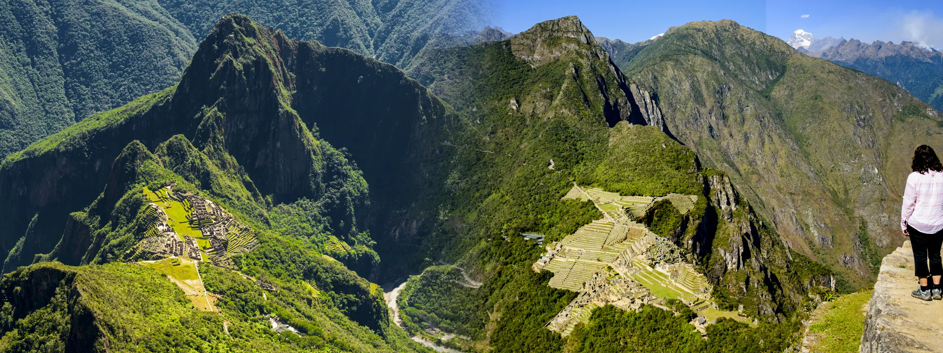 Vista comparativa de Machu Picchu desde Huayna Picchu y desde la Montaña Machu Picchu