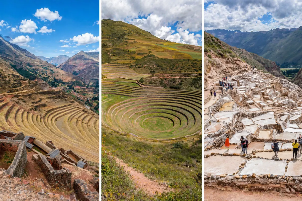 Altitudes diferentes del sitio Arqueológico de Pisac, Moray y la salineras de Maras