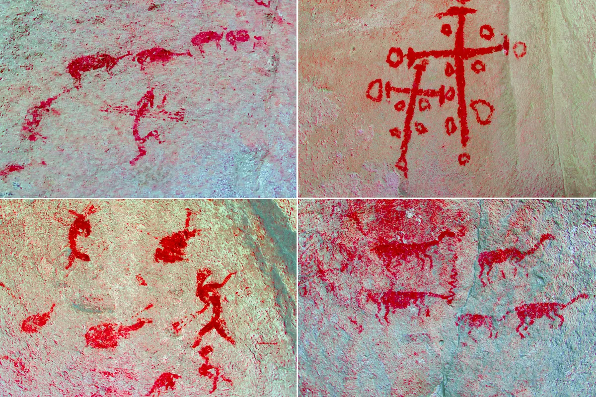 Pinturas de arte tupestre hecho en piedra dentro de Tres Cañones de Suykutambo