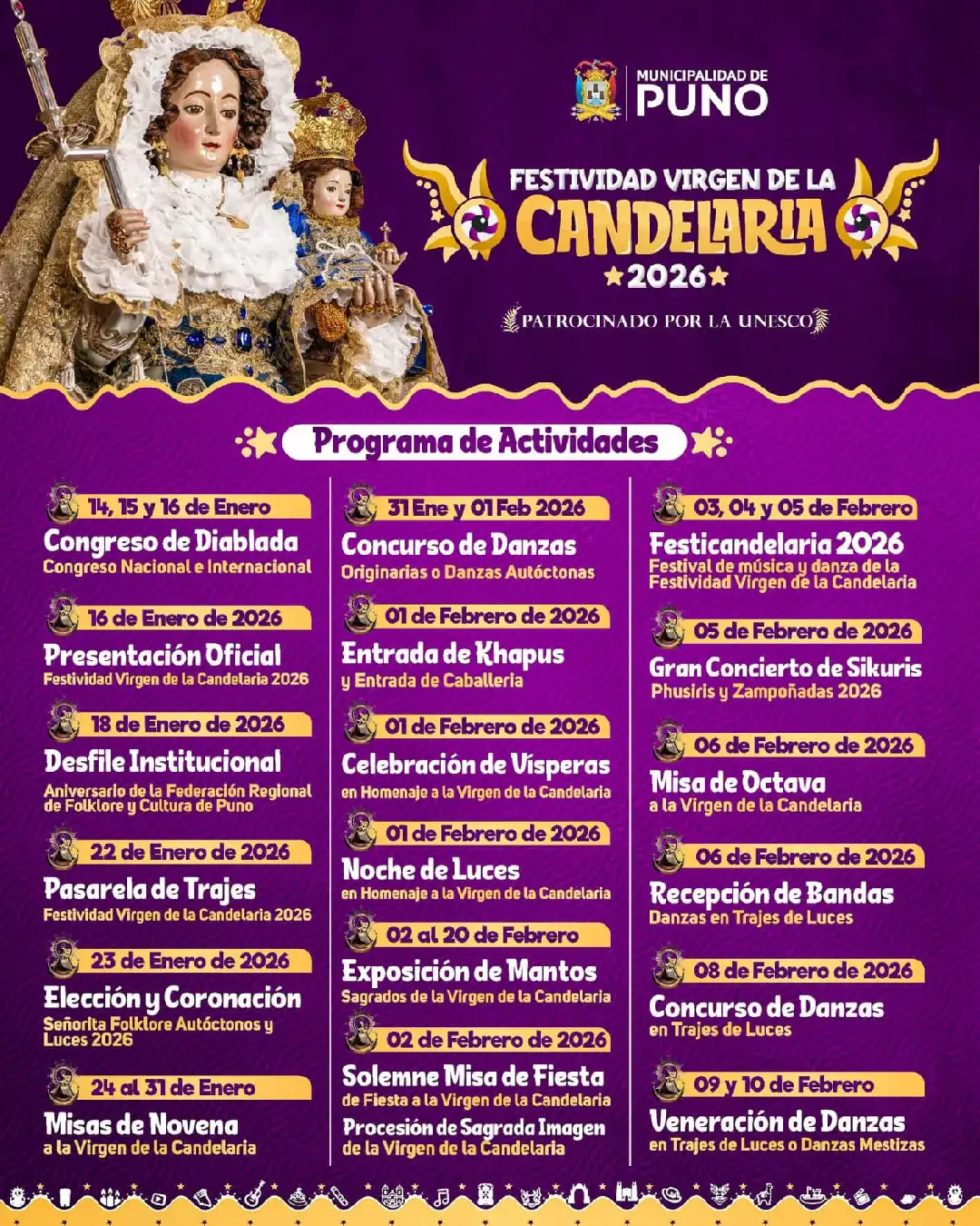 Calendario actual de la festividad de la Virgen de Candelaria