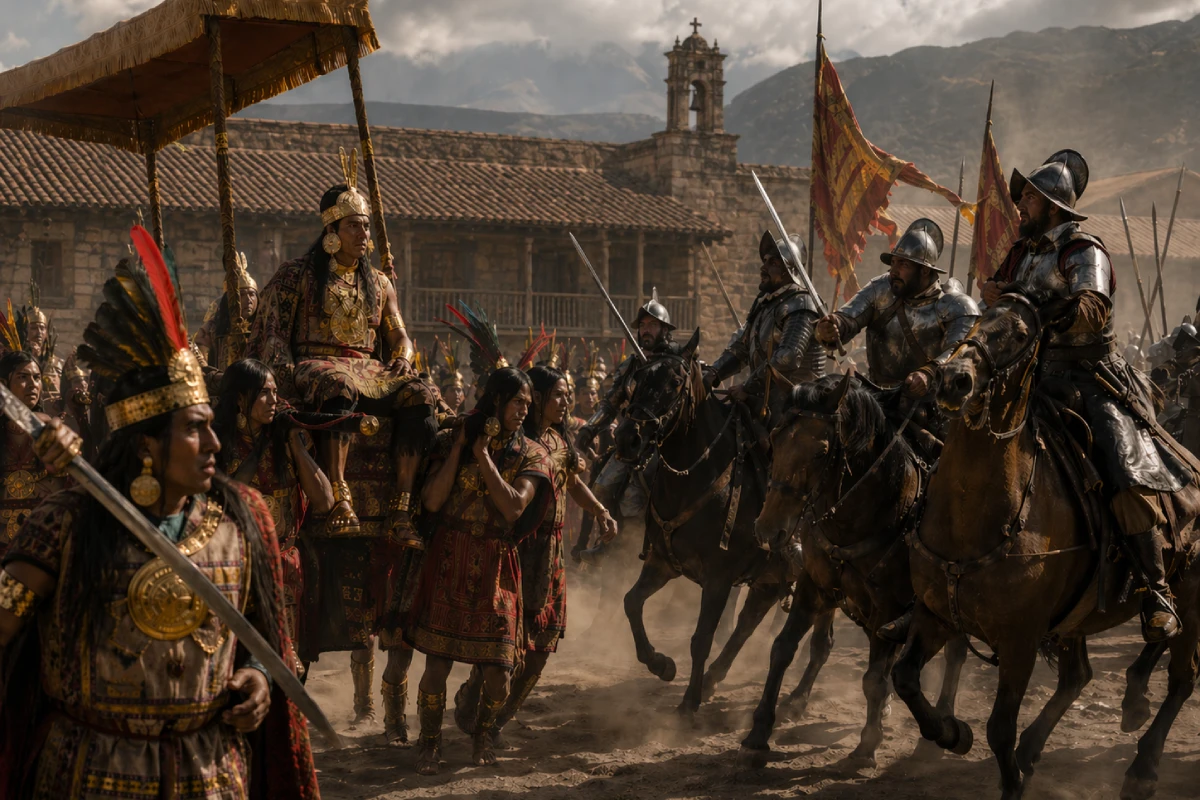 Atahualpa capturado en Cajamarca