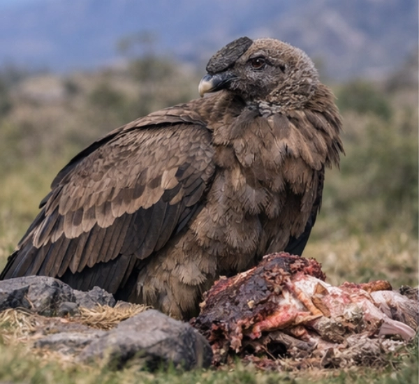 Cóndor andino alimentándose en la puna