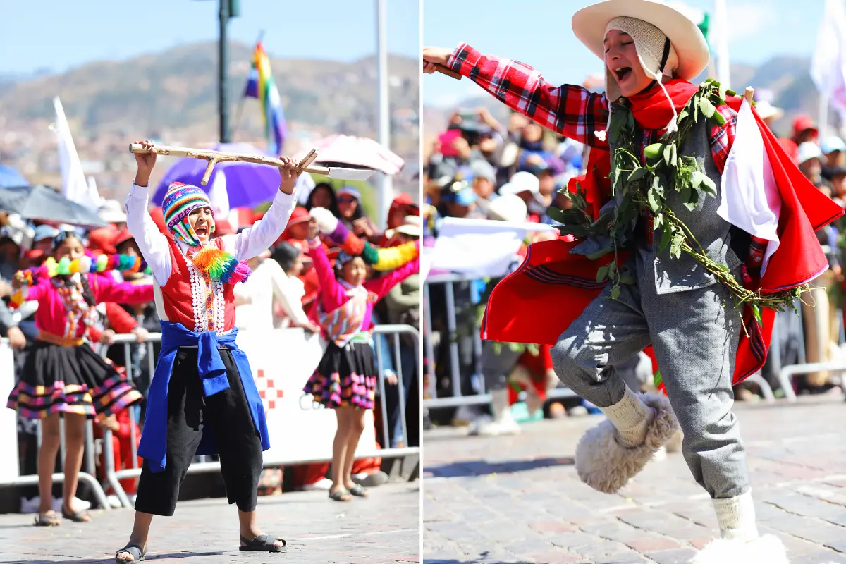 Niños del nivel primario saludando al Cusco | Cocatambo