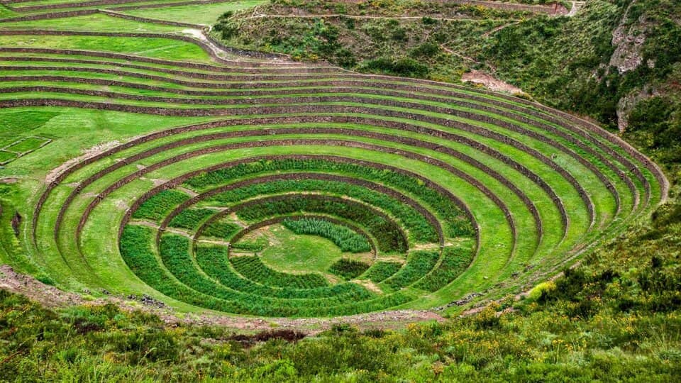 Producion de alimentos en los andenes de Moray