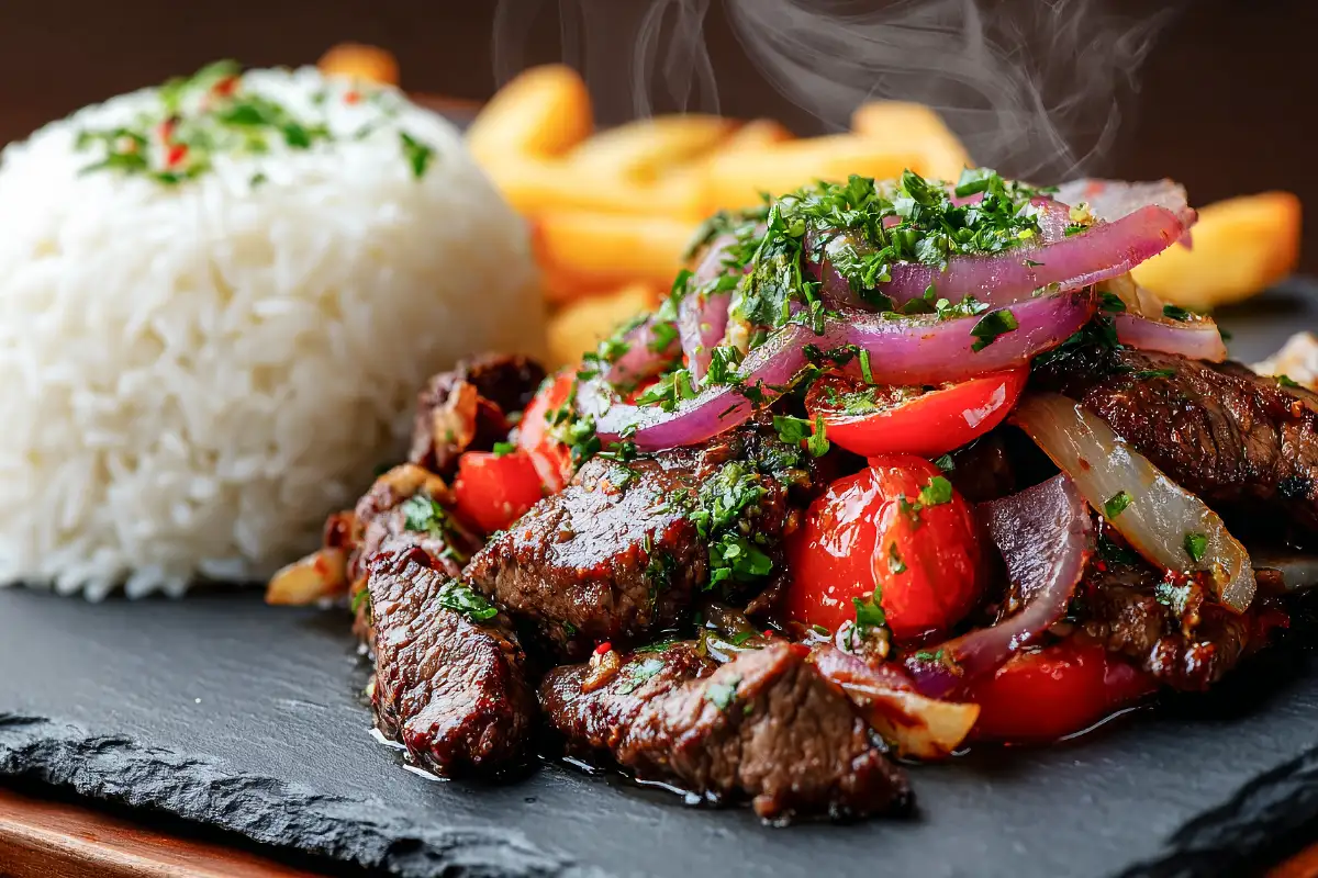 Lomo saltado con arroz y vegetales | Cocatambo