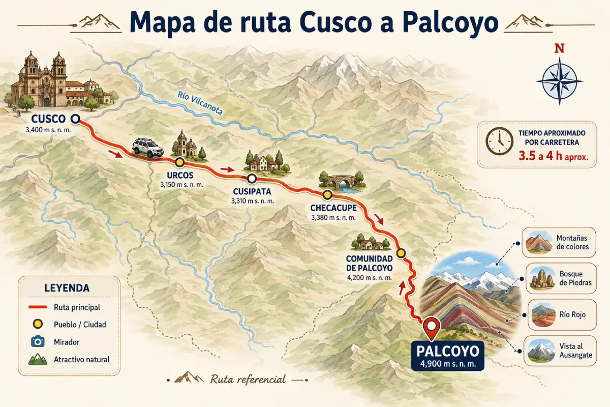 Mapa de ruta Cusco a Palcoyo | Cocatambo