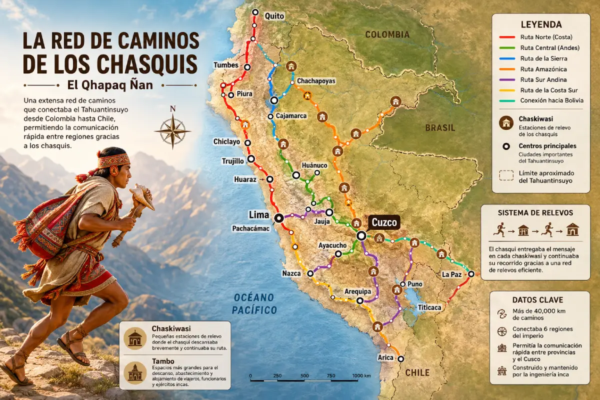 Mapa de la red de caminos de los chasquis y el Qhapaq Ñan | Cocatambo