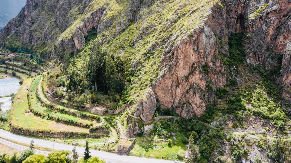 Vista desde el aire del sitio arqueológico de Inka Pintay